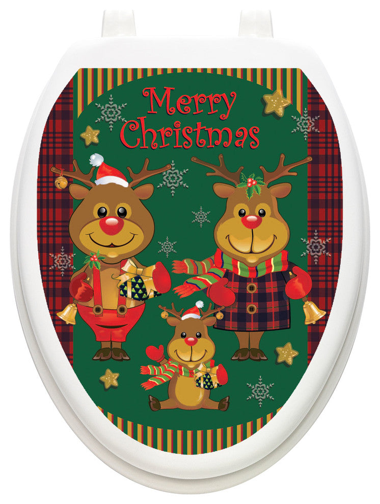 Reindeer Family Toilet Tattoos Seat Cover, Vinyl Lid Decal, Christmas Bathroom, Elongated