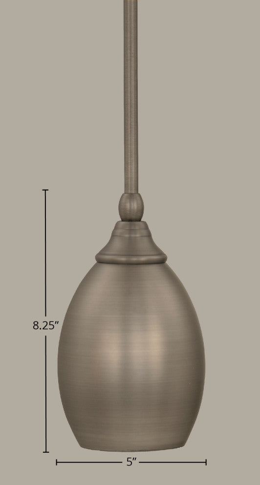 Stem Mini Pendant In Brushed Nickel, 5" Brushed Nickel Oval Metal Shade Glass