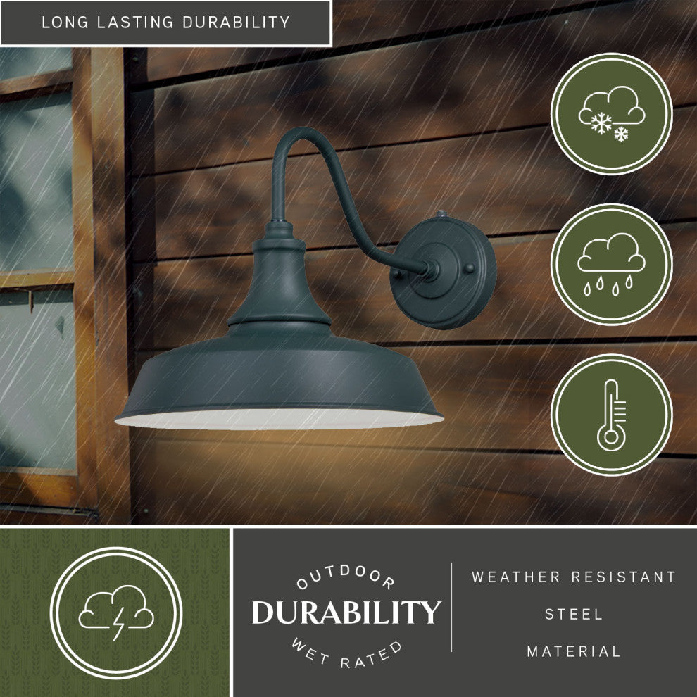 Dorado 1 Light Barn Outdoor Wall Lantern, Hunter Green/White, 12"x11.5"x18"