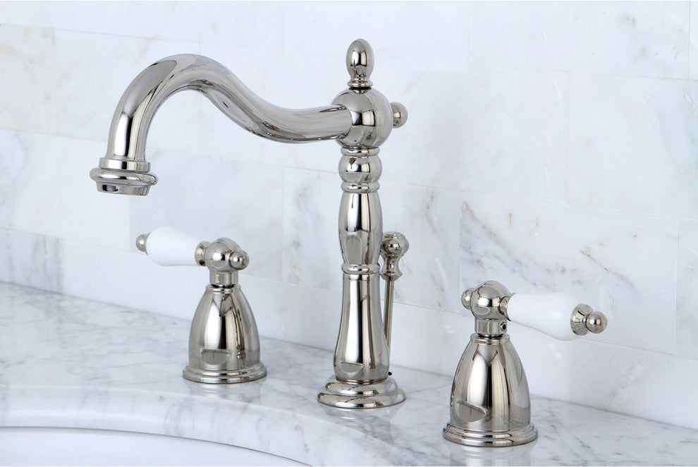 Kingston Brass Widespread Bathroom Faucet With Brass Pop-Up, Polished Nickel