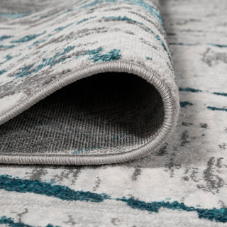 Slant Modern Abstract Area Rug, Gray/Turquoise, 8 X 10