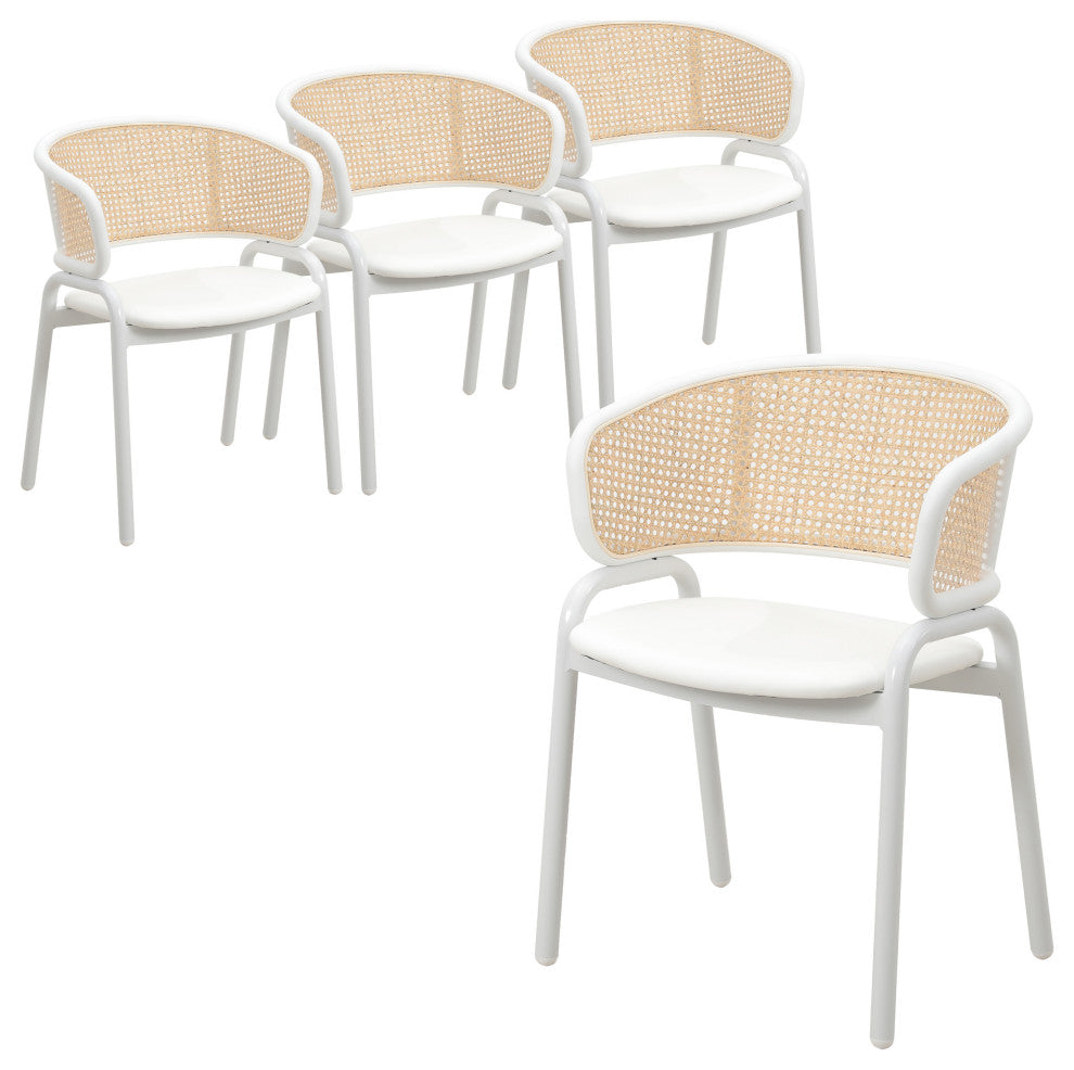 LeisureMod Ervilla Dining Armchair With White Steel Base Set of 4, White