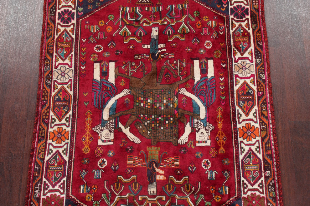 Consigned, Vintage Novelty Traditional Hand Made Persian Area Rug, Red, 4x6
