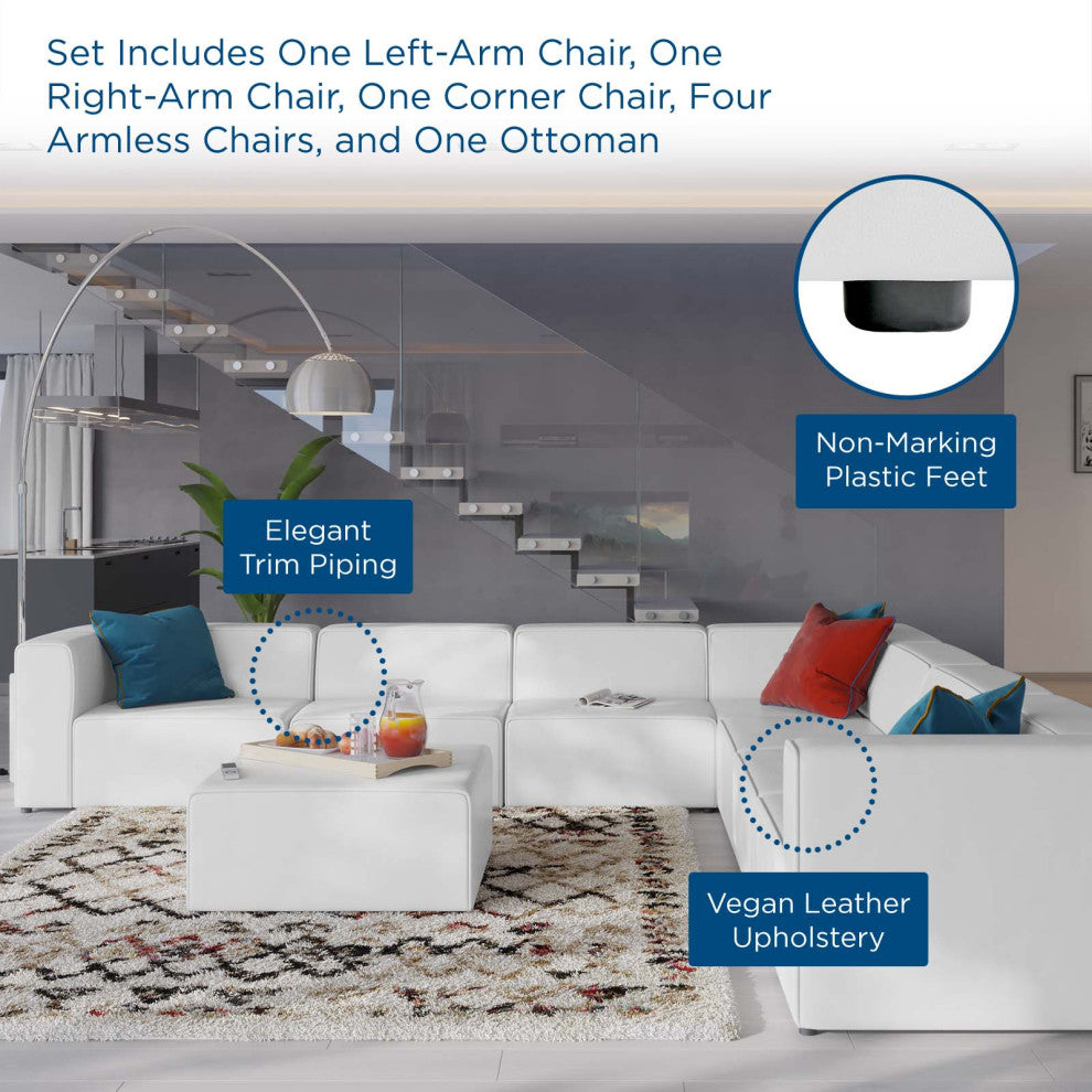 Sectional Sofa Set, Faux Vegan Leather, White, Modern, Living Lounge Hospitality