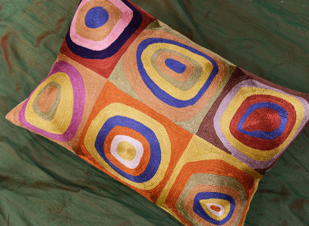 Lumbar Modern Throw Pillow Cover Quadrate Abstract Pillows Handmade Silk 14x20