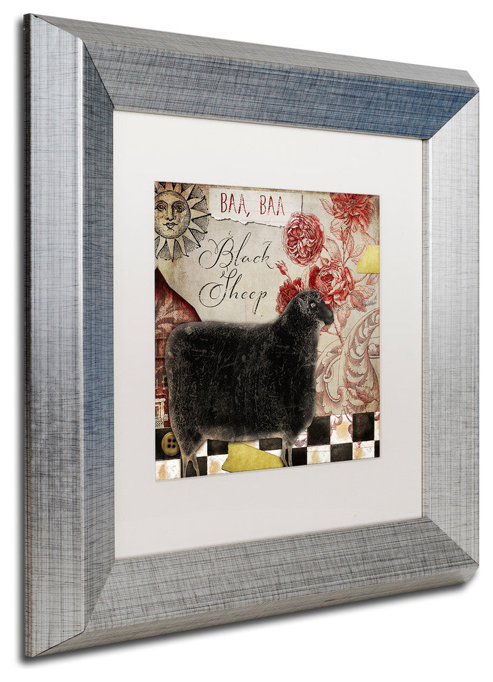 Color Bakery 'Baa Baa Black Sheep', Silver Frame, White Mat, 11x11