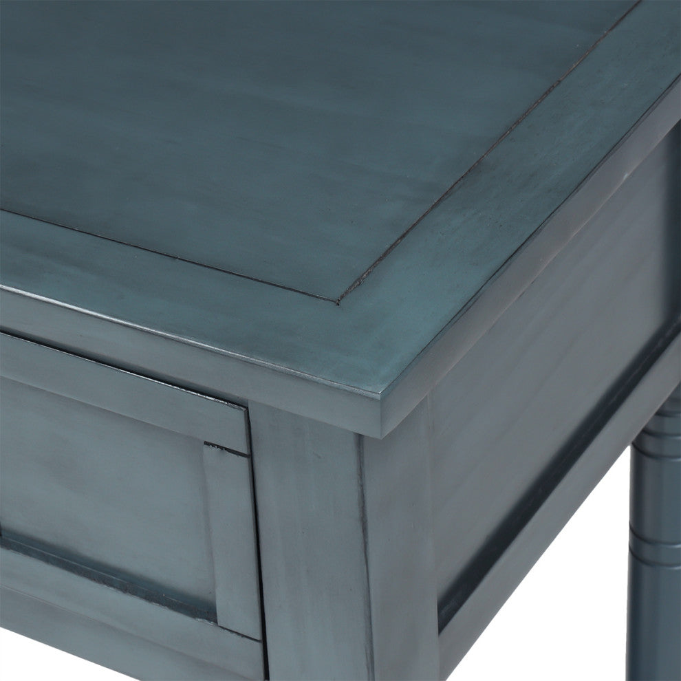 Console Table with Two Drawers and Bottom Shelf, Navy