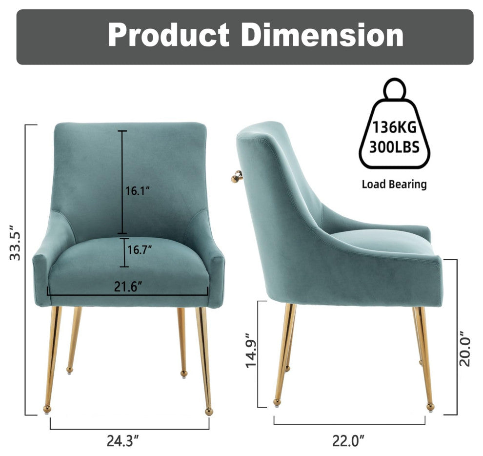 SEYNAR Velvet Dining Chairs, Set of 2, Upholstered Accent Side Chairs, Green