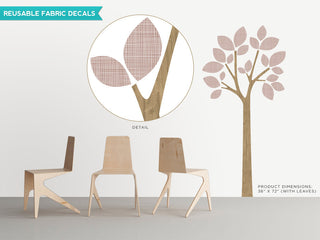 Modern Tree Fabric Wall Decal With Patterned Leaves, Brown
