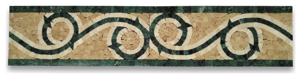 Marble Mosaic Border Listello Tile Vine Dark Green 5.1x12 Polished, 1 piece