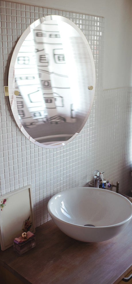 Montero Contemporary Frameless Oval Beveled Edge Tilt Mirror, Antique Copper