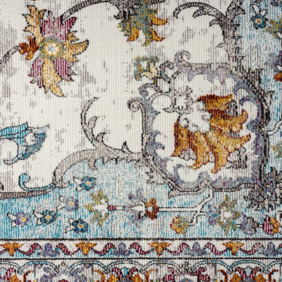 8" x 10" Blue and Ivory Center Medallion Area Rug