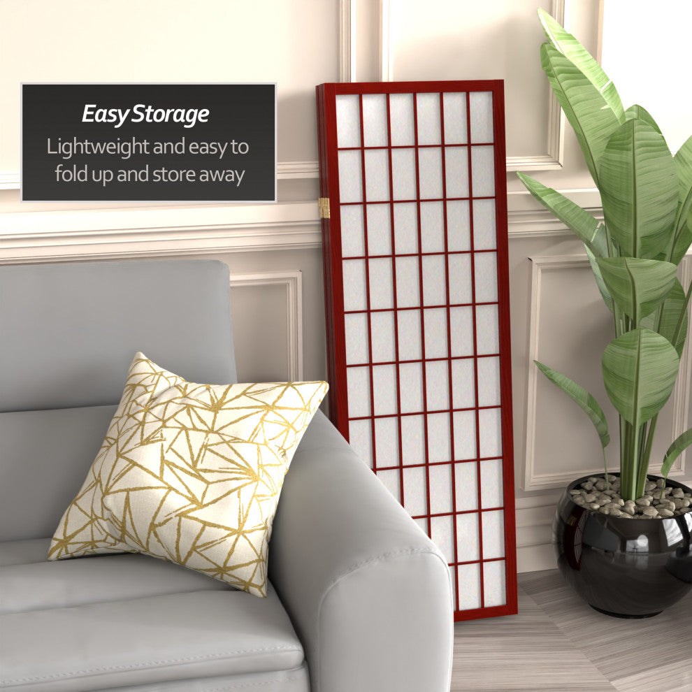 4' Tall Window Pane Shoji Screen, Rosewood, 4 Panels