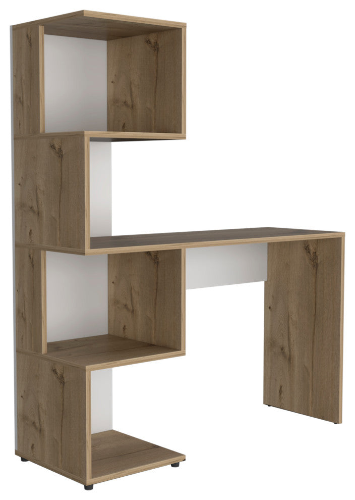 Delhi Desk with Bookcase and 4 Storage Shelves, Light Oak/White