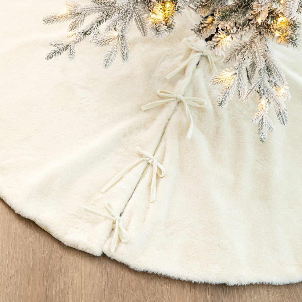 60"D Faux Rabbit Fur Christmas Tree Skirt