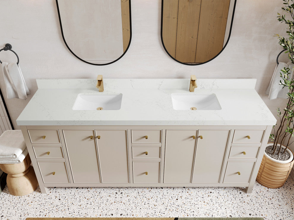 Chicago 84" Double Sink Bathroom Vanity, Fine Grain 2" Empira Quartz