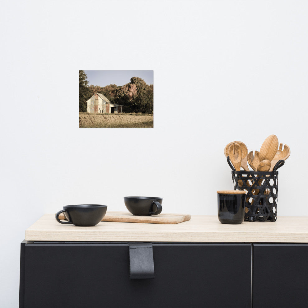Patriotic Barn in Field Aged Landscape Photo Unframed Wall Art Print, 8" X 10"