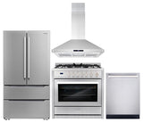 4 Piece, 36" Gas Range 36" Range Hood 24" Dishwasher & Refrigerator