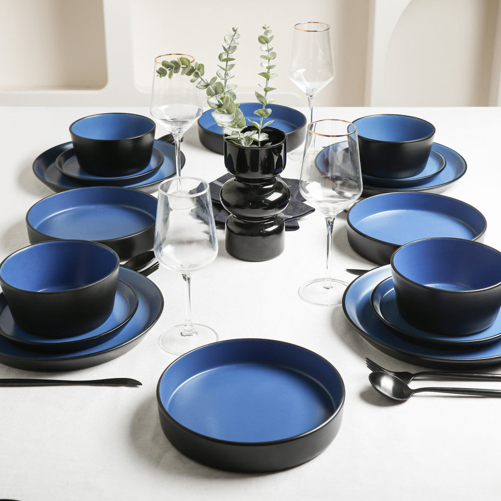 Stone Lain Albie Stoneware 20 Piece Dinnerware Set With Pasta Bowls, Blue