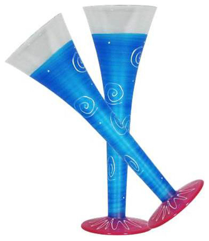 Frosted Curl Turquoise Hollow Flute Glasses, Set of 2
