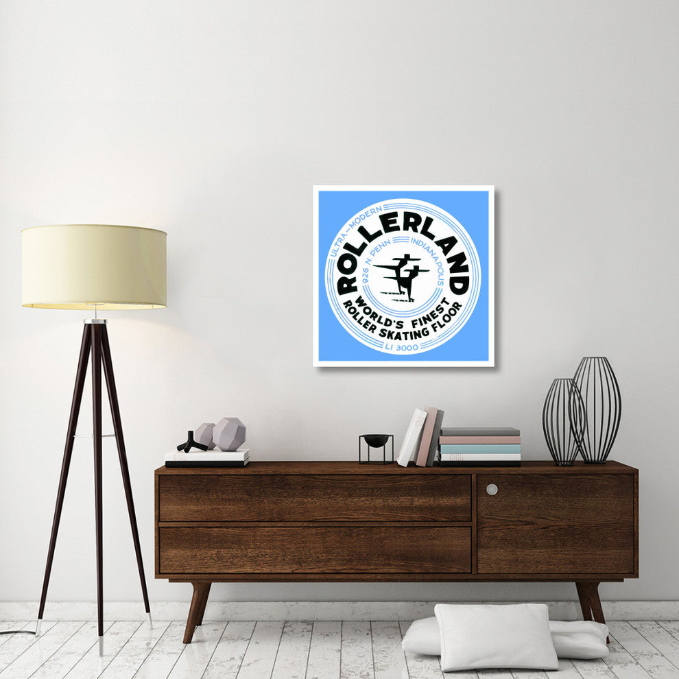 "Rollerland World's Finest Roller Skating Floor" Print by Retrorollers, 32"x32"