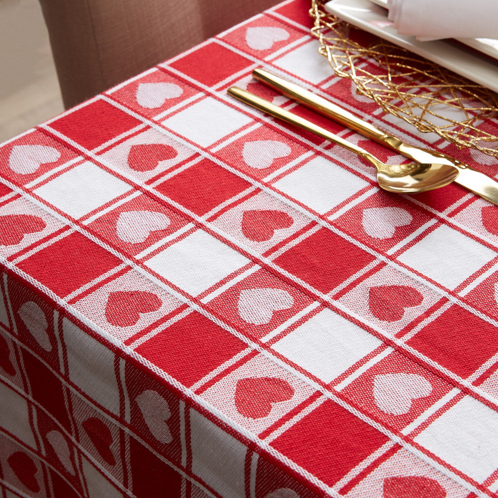 DII Woven Check Hearts Tablecloth 60"x84"