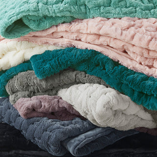 Madison Park Ruched Fur Throw, Aqua