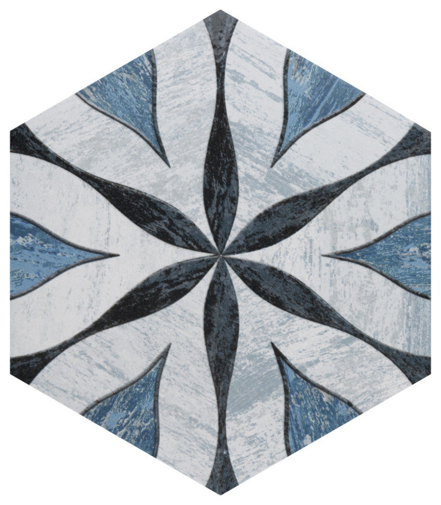 Cassis Hex Flower Black Porcelain Floor and Wall Tile Sample