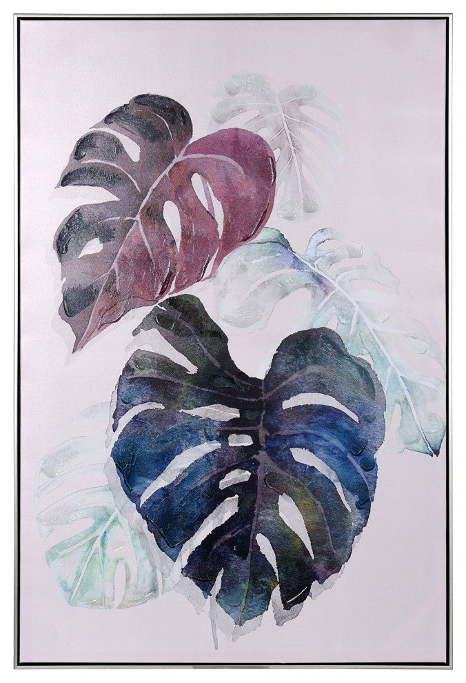 Colorful Palms I Art Print on Canvas Purple, Dark Blue, and Pastel Framed