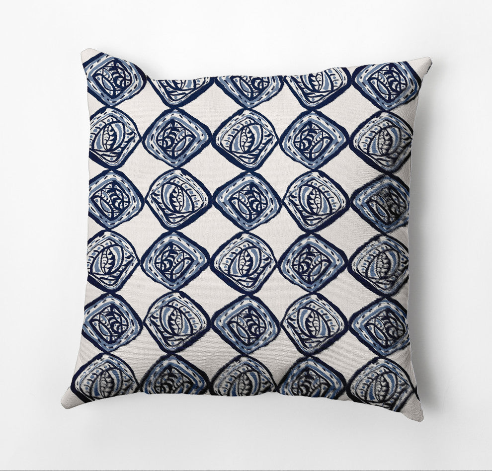 Cowry Check Outdoor Pillow, Navy, 18"x18"