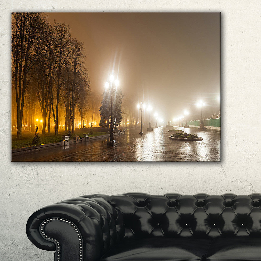 "Avenue of City Park at Night" Cityscape Photography Wall Art, 32"x16"