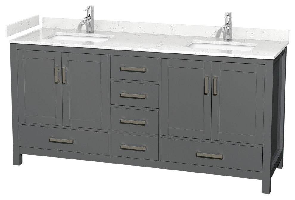 72" Double Bath Vanity Dark Gray, Carrara Cultured Marble Countertop, Sinks