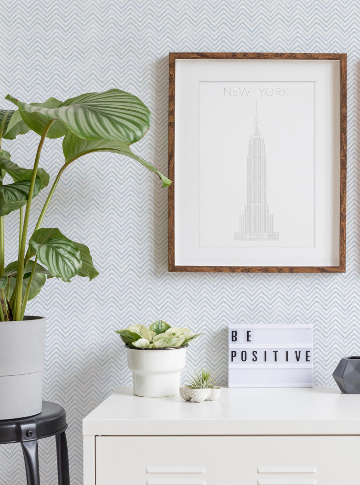 Watercolor Chevron Peel and Stick Vinyl Wallpaper, Slate Blue, 24"w X 60"h