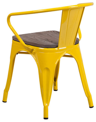 Yellow Metal Chair with Wood Seat and Arms