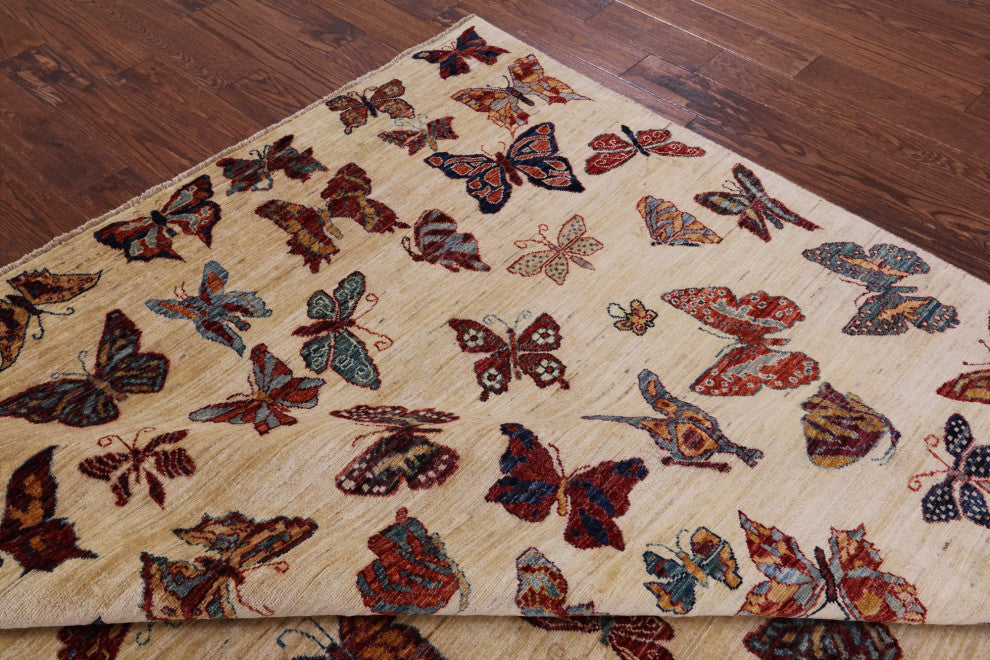 8' 0" X 9' 10" Butterflies Persian Gabbeh Handmade Wool Rug - Q12441