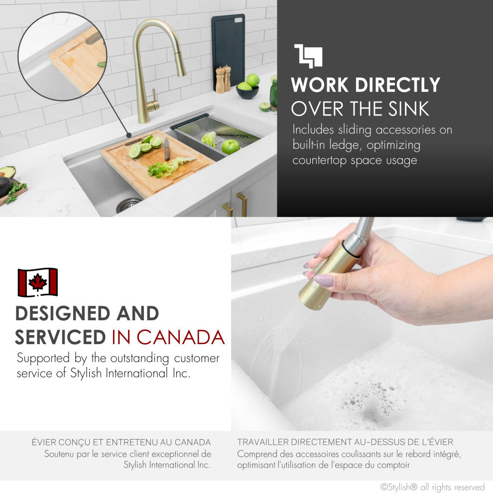 33" Dual Mount Workstation Double Bowl White Granite Kitchen Sink
