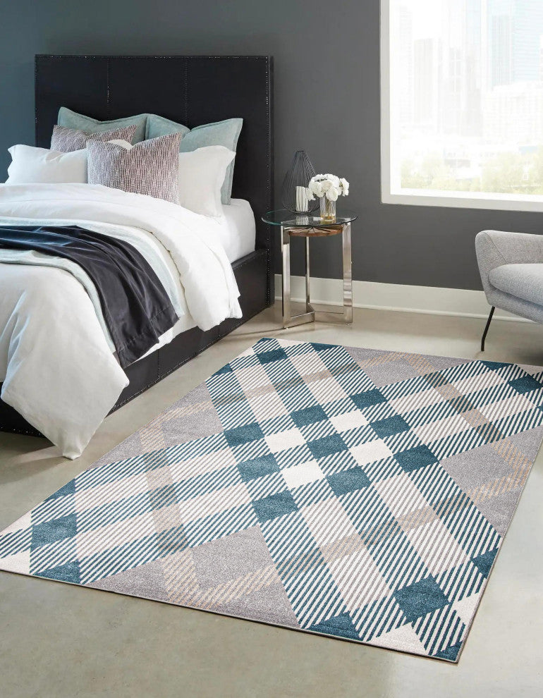 Aqua Kors Area Rug, Gray, 6'x9'