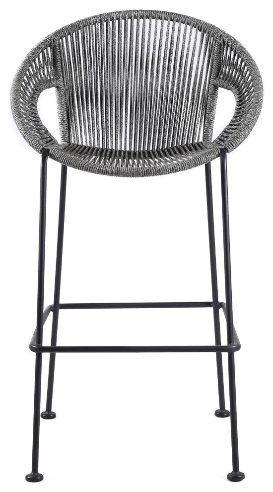Benzara BM246128 30" Indoor Outdoor Bar Stool With Rounded Rope Woven Seat, Gray