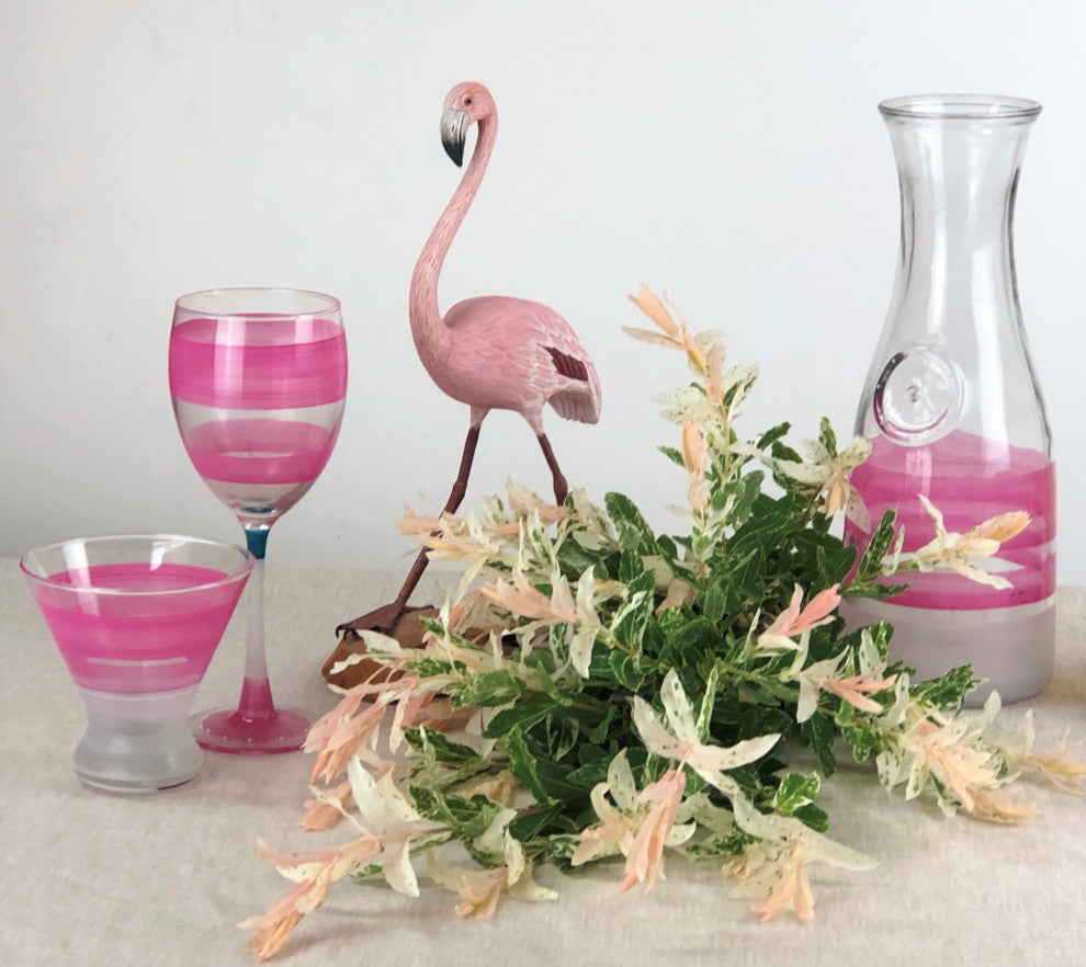 Retro Stripe Pink Wine Glasses, Set of 2