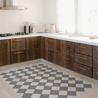 Joli Sol Checkers Slate and Light Gray Vinyl Mat, 48x72 Rectangle