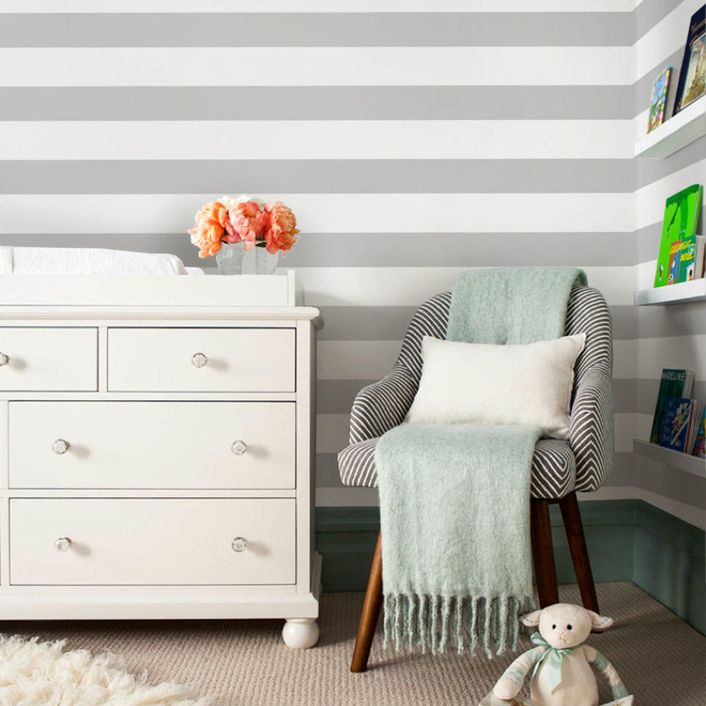 Horizontal Stripe Peel and Stick Vinyl Wallpaper, Gray, 24"w X 60"h