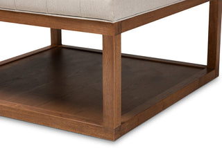 Henrik Beige Fabric Walnut Finished Cocktail Ottoman