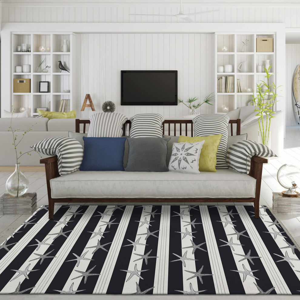 Indoor/Outdoor Seabreeze SZ12 Black Machine Washable 3' x 5' Rug