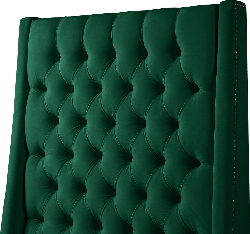Fritz Velvet Upholstered Bed, Green, Queen
