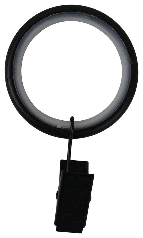 Curtain Rings With Clips, 1.5", Black, Set of 32