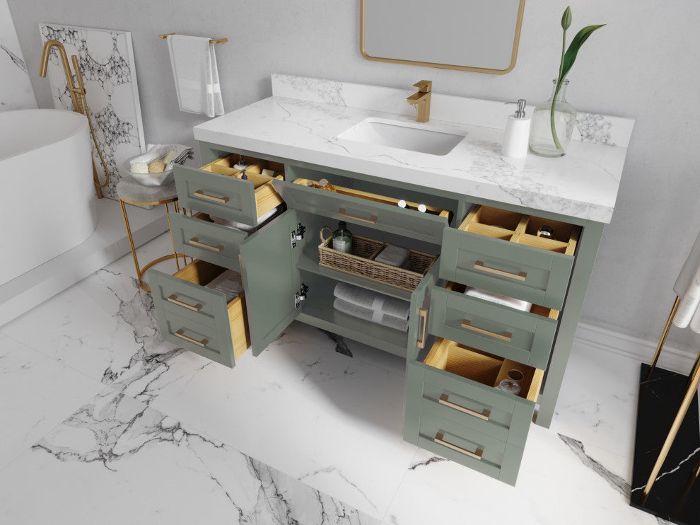 Cambridge 60" Single Bathroom Vanity in Evergreen 2" Calacatta Laza