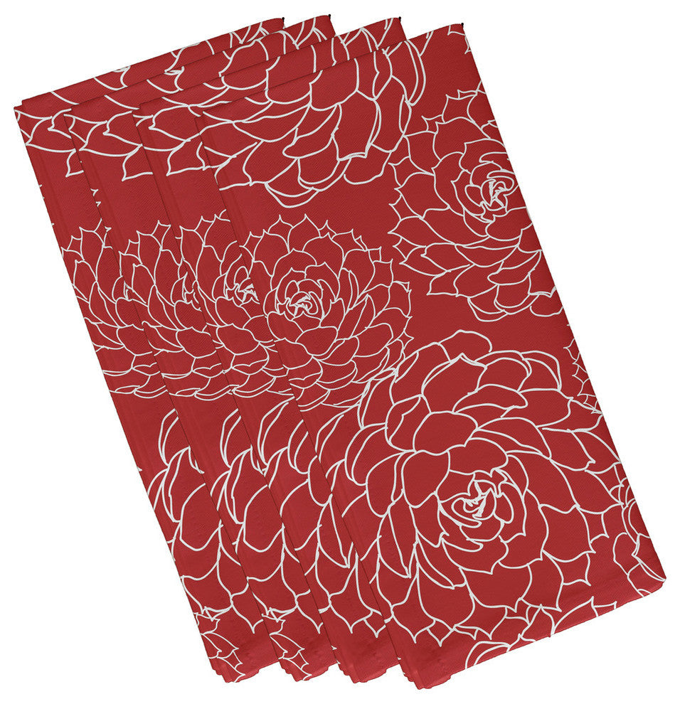 19x19", Olena Floral Print Napkin, Coral, Set of 4