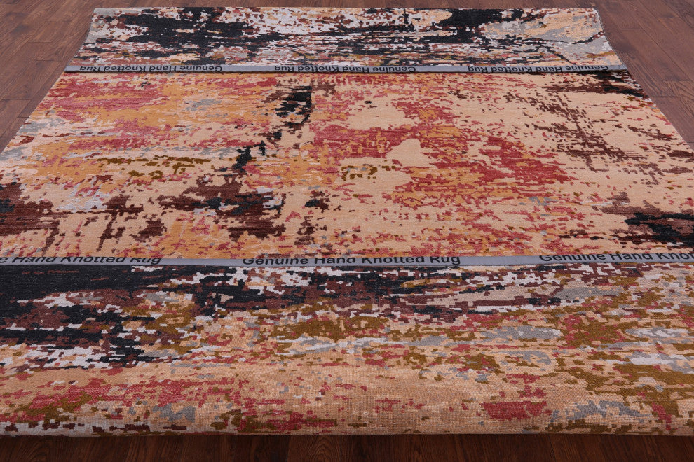 9' 0" X 12' 0" Wool and Silk Abstract Hand-Knotted Rug Q8778