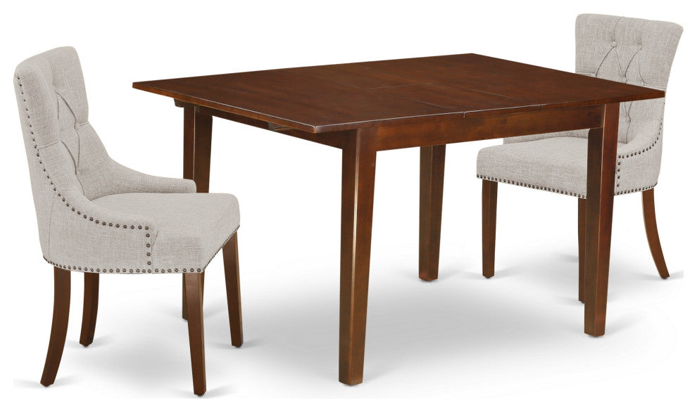 3Pc Dinette Set, Rectangular Table, Butterfly Leaf, Two Chairs, Mahogany