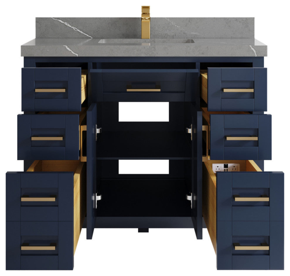 Cambridge 42 Single Sink Bath Vanity in Hale Navy Blue 2" Piatra Gray